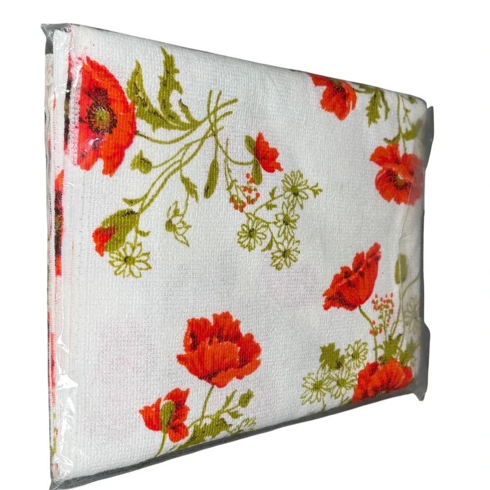 NOS VTG Poppy Wilendure Terry Tablecloth 52x90 No Iron Floral‎ 50s Retro MCM Art